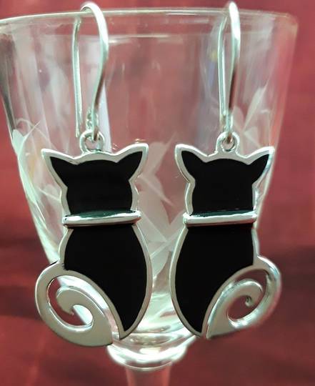 Black Cat Drop Earrings image 0